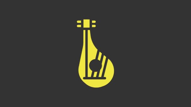 Yellow Ukrainian traditional musical instrument bandura icon isolated on grey background. 4K Video motion graphic animation — Stock Video