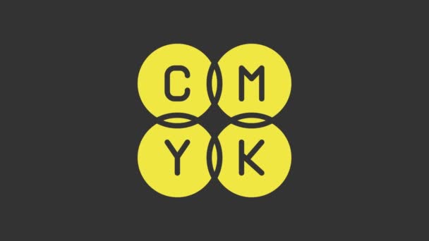 黄色CMYK颜色混合图标孤立于灰色背景.4K视频运动图形动画 — 图库视频影像