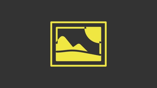 Ícone de paisagem de imagem amarela isolado no fundo cinza. Animação gráfica em movimento de vídeo 4K — Vídeo de Stock