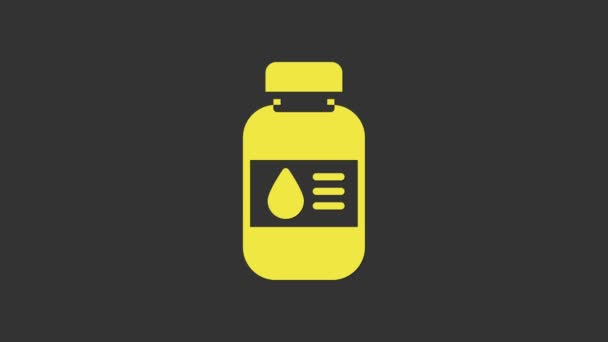 Żółta ikona butelki atramentu drukarki na szarym tle. 4K Animacja graficzna ruchu wideo — Wideo stockowe