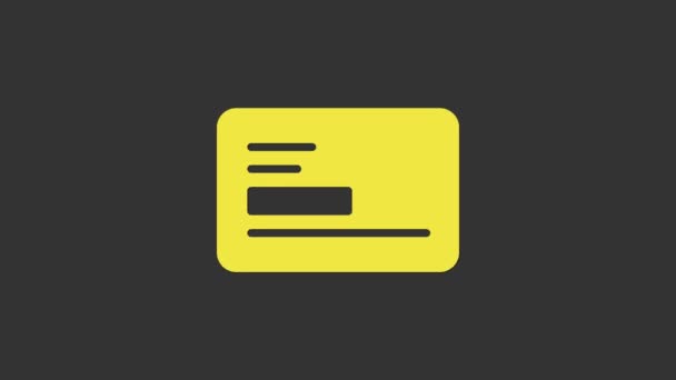 Žlutá Návštěvní karta, ikona vizitky izolovaná na šedém pozadí. Šablona firemní identity. Grafická animace pohybu videa 4K — Stock video