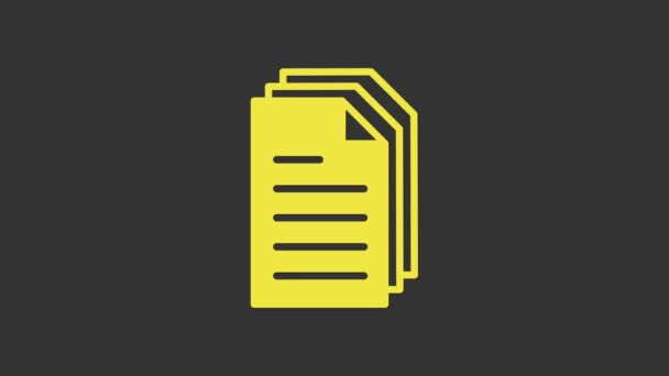 Icona del documento Yellow File isolata su sfondo grigio. Icona della lista di controllo. Concetto aziendale. Animazione grafica 4K Video motion — Video Stock