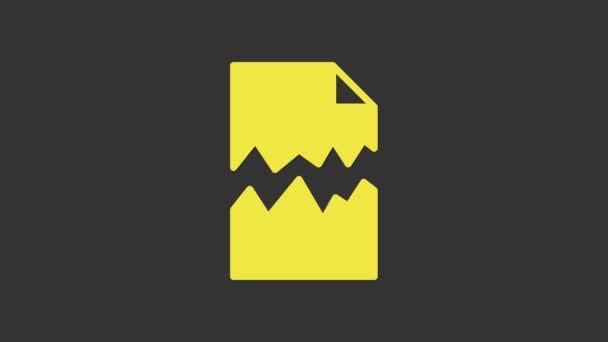 Icona del documento strappato giallo isolata su sfondo grigio. Animazione grafica 4K Video motion — Video Stock