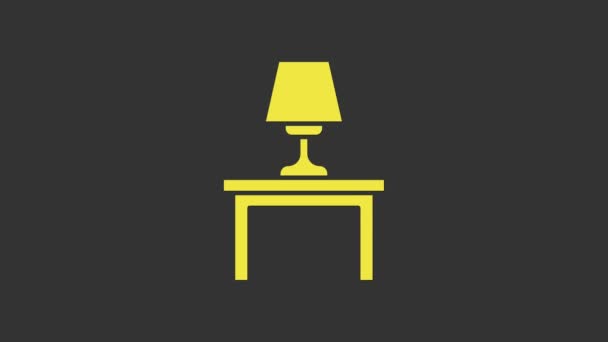 Жовта настільна лампа на іконці столу ізольована на сірому фоні. 4K Відео рух графічна анімація — стокове відео