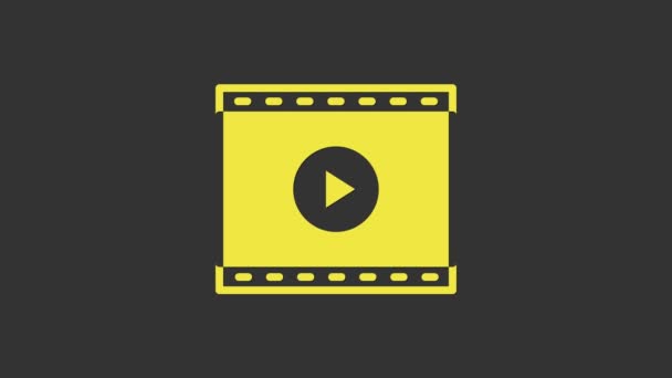 Yellow Online play video icon isolated on grey background. Film strip with play sign. 4K Video motion graphic animation — Stock Video