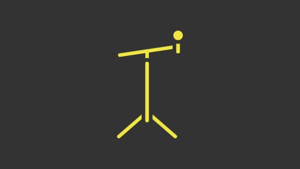Microfono giallo con icona stand isolato su sfondo grigio. Animazione grafica 4K Video motion — Video Stock