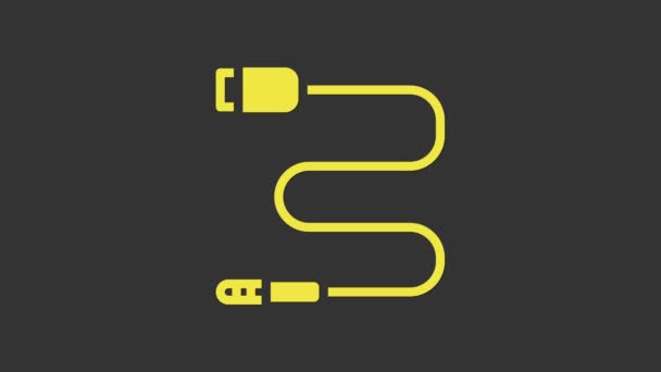 Icono de jack de audio amarillo aislado sobre fondo gris. Cable de audio para conexión de equipos de sonido. Alambre enchufable. Instrumento musical. Animación gráfica de vídeo 4K — Vídeos de Stock