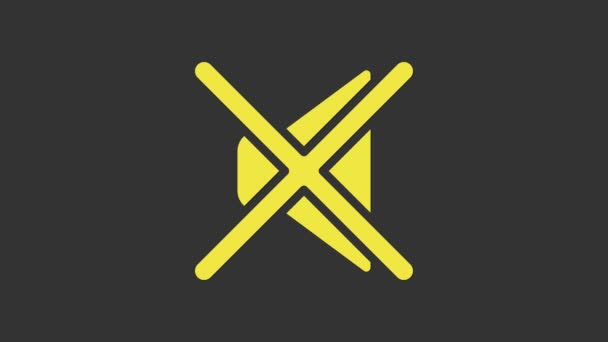 Haut-parleur jaune icône muette isolé sur fond gris. Pas d'icône sonore. Volume Off symbole. Animation graphique de mouvement vidéo 4K — Video