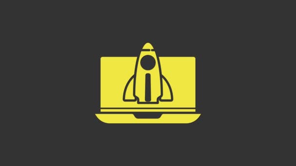Icono de concepto de proyecto de startup Yellow Business aislado sobre fondo gris. Símbolo de nuevos negocios, emprendimiento, innovación y tecnología. Animación gráfica de vídeo 4K — Vídeos de Stock