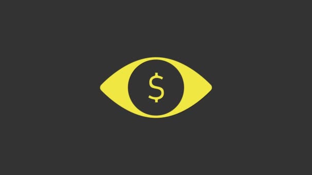 Żółte Oko z ikoną dolara na szarym tle. 4K Animacja graficzna ruchu wideo — Wideo stockowe