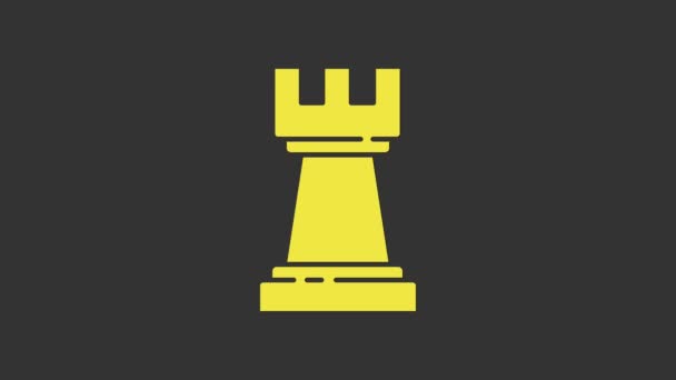 Gelbes Schachsymbol isoliert auf grauem Hintergrund. Geschäftsstrategie. Spiel, Management, Finanzen. 4K Video Motion Grafik Animation
