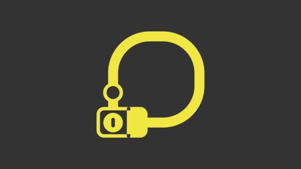 Yellow Bicycle lock U shaped industrial icon isolated on grey background. 4K Video motion graphic animation — Stock Video