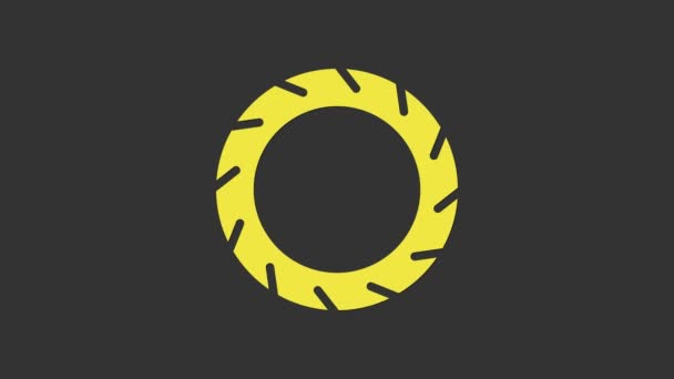 Icono de rueda de bicicleta amarilla aislado sobre fondo gris. Carrera de bicicletas. Deporte extremo. Equipamiento deportivo. Animación gráfica de vídeo 4K — Vídeos de Stock