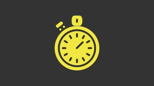 Gelbes Stoppuhr-Symbol isoliert auf grauem Hintergrund. Zeitzeichen. Chronometerzeichen. 4K Video Motion Grafik Animation — Stockvideo