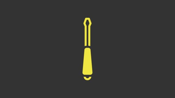 Icône tournevis jaune isolée sur fond gris. Symbole d'outil de service. Animation graphique de mouvement vidéo 4K — Video