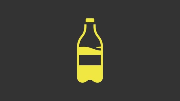 Gri arka planda su ikonu olan sarı spor şişesi. 4K Video hareketli grafik canlandırması — Stok video