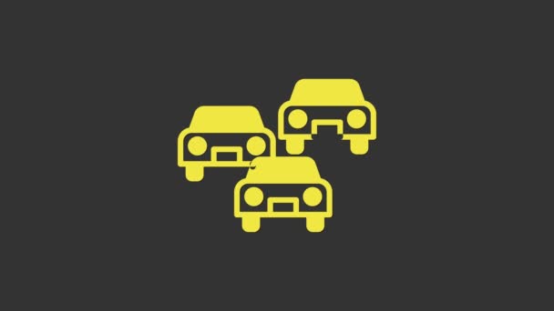 Atasco de tráfico amarillo en el icono de la carretera aislado sobre fondo gris. Transporte por carretera. Animación gráfica de vídeo 4K — Vídeo de stock