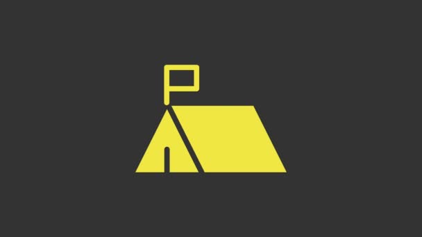 노란 시위 캠프 아이콘은 회색 배경에서 분리되었습니다. 견습 텐트. 4K 비디오 모션 그래픽 애니메이션 — 비디오