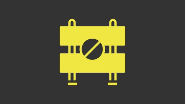 Ikone der gelben Absperrung auf grauem Hintergrund. Symbol für ein Sperrgebiet, das sich im Bau befindet. Reparaturarbeiten. 4K Video Motion Grafik Animation — Stockvideo