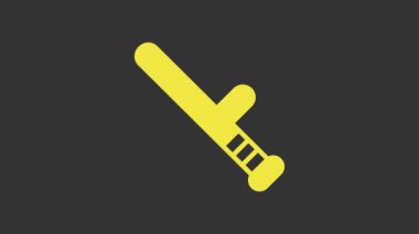 Sarı Polis kauçuk çubuk simgesi gri arkaplanda izole edildi. Kauçuk copu. Polis yarasası. Polis ekipmanları. 4K Video hareketli grafik canlandırması