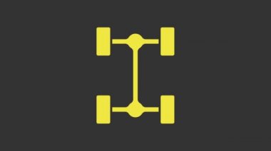 Sarı Chassis araba simgesi gri arkaplanda izole edildi. 4K Video hareketli grafik canlandırması