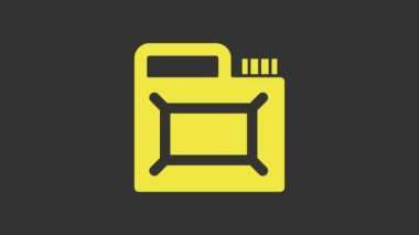 Motor makine yağı ikonu için sarı teneke kutu gri arka planda izole edildi. Benzin bidonu. Yağ değiştirme ve onarım servisi. Motor yağı işareti. 4K Video hareketli grafik canlandırması