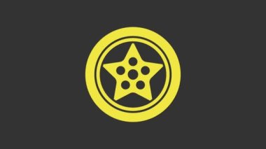 Sarı Araba Tekerleği simgesi gri arkaplanda izole edildi. 4K Video hareketli grafik canlandırması