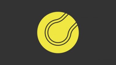 Sarı tenis topu ikonu gri arkaplanda izole edildi. Spor malzemeleri. 4K Video hareketli grafik canlandırması