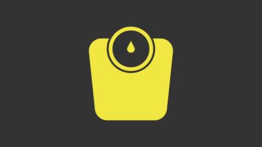 Sarı banyo ölçekli ikon gri arka planda izole edilmiş. Ağırlık ölçme ekipmanı. Ağırlık ölçeği spor konsepti. 4K Video hareketli grafik canlandırması