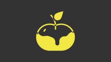 Sarı elma ve karamel simgesi gri arka planda izole edilmiş. 4K Video hareketli grafik canlandırması