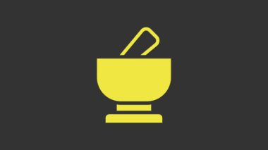 Sarı havan ve tokmak simgesi gri arkaplanda izole edildi. 4K Video hareketli grafik canlandırması