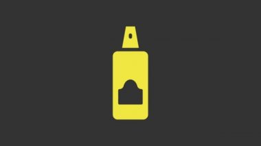 Saç spreyi için sarı sprey kutusu, deodorant, gri arkaplanda izole edilmiş terleme önleyici ikon. 4K Video hareketli grafik canlandırması