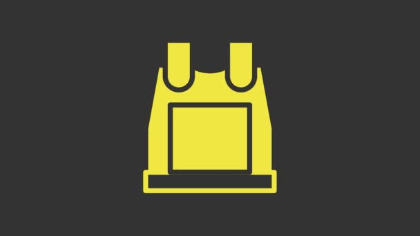 Yellow Bulletproof vest for protection from bullets icon isolated on grey background. Body armor sign. Military clothing. 4K Video motion graphic animation — Stock Video