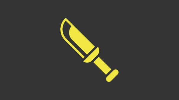 Ikona žlutého vojenského nože izolovaná na šedém pozadí. Grafická animace pohybu videa 4K — Stock video