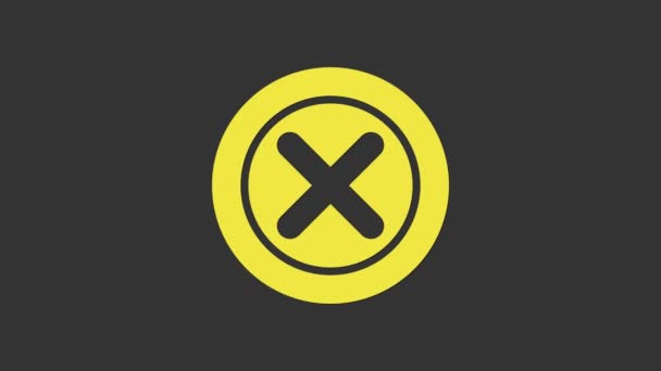 Żółty znak X, krzyż w ikonie okręgu odizolowany na szarym tle. Sprawdź ikonę znaku krzyża. 4K Animacja graficzna ruchu wideo — Wideo stockowe