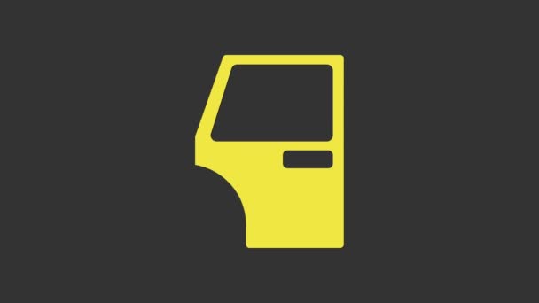 Ikona dveří žlutého auta izolované na šedém pozadí. Grafická animace pohybu videa 4K — Stock video