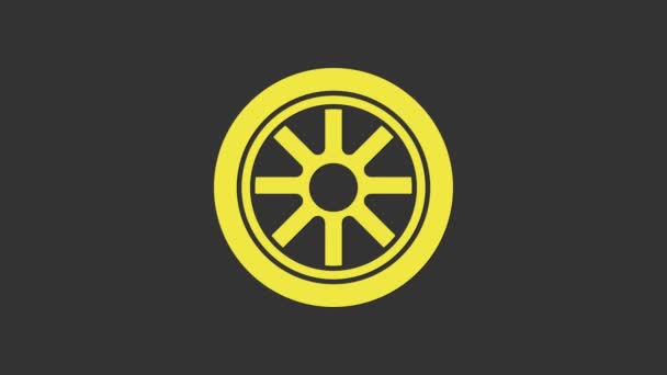 Ikona žlutého kola vozu izolované na šedém pozadí. Grafická animace pohybu videa 4K — Stock video
