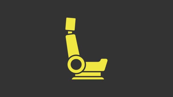 Żółta ikona fotelika samochodowego na szarym tle. Fotel samochodowy. 4K Animacja graficzna ruchu wideo — Wideo stockowe