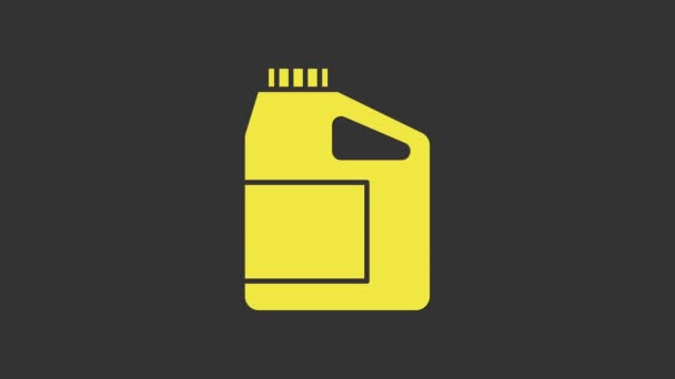 Bote amarillo para motor icono de aceite de máquina aislado sobre fondo gris. Un galón de aceite. Servicio de cambio de aceite y reparación. Signo de aceite del motor. Animación gráfica de vídeo 4K — Vídeo de stock