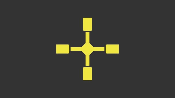 Gele Wheel moersleutel pictogram geïsoleerd op grijze achtergrond. Wielbeugel. 4K Video motion grafische animatie — Stockvideo