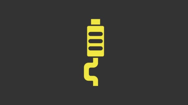 Icona silenziatore auto gialla isolata su sfondo grigio. Tubo di scarico. Animazione grafica 4K Video motion — Video Stock