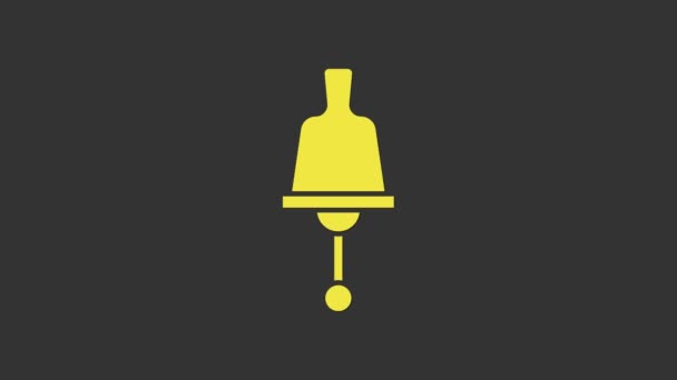 Icono de timbre amarillo aislado sobre fondo gris. Símbolo de alarma, campana de servicio, señal de timbre, símbolo de notificación. Animación gráfica de vídeo 4K — Vídeos de Stock