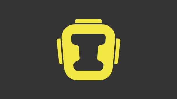 Ícone de capacete de boxe amarelo isolado no fundo cinza. Animação gráfica em movimento de vídeo 4K — Vídeo de Stock
