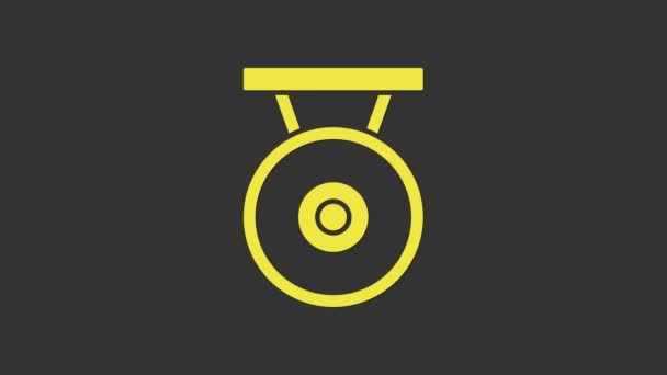 Yellow Gong musical percussion instrument circular metal disc icon isolated on grey background. 4K Video motion graphic animation — Stock Video