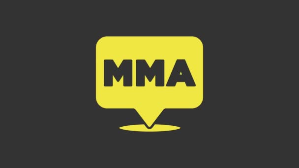 Club de lucha amarilla icono MMA aislado sobre fondo gris. Artes marciales mixtas. Animación gráfica de vídeo 4K — Vídeos de Stock