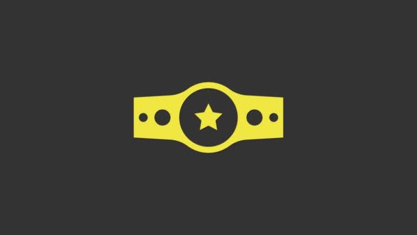 Yellow Boxing belt icon isolated on grey background. Belt boxing sport championship winner fight award. 4K Video motion graphic animation — Stock Video