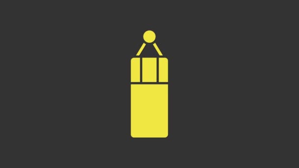 Ikona žlutého děrovacího vaku izolovaná na šedém pozadí. Grafická animace pohybu videa 4K — Stock video