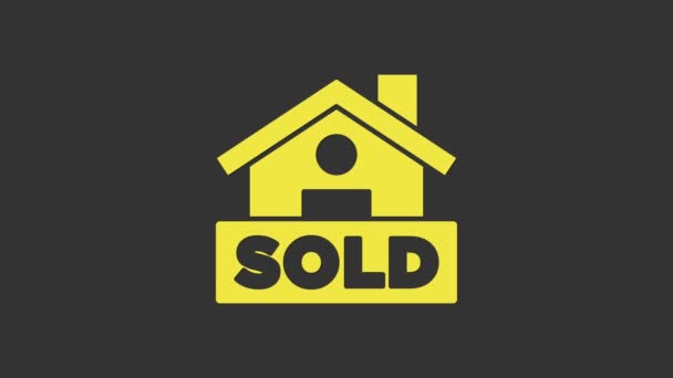 Жовтий висячий знак з текстом Продається іконка ізольована на сірому фоні. Продається наклейка. Продається вивіска. 4K Відео рух графічна анімація — стокове відео