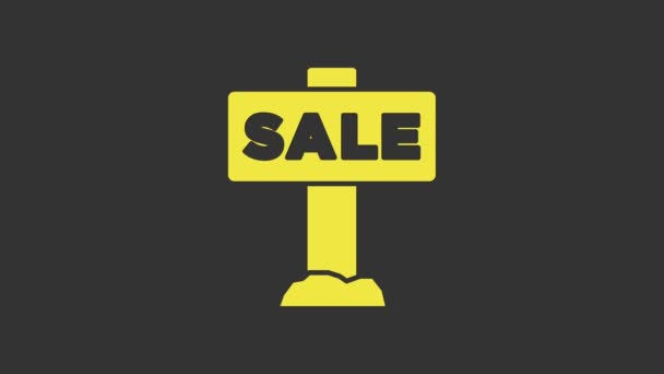 Žlutá Závěsná značka s textem Ikona prodeje izolovaná na šedém pozadí. Nástěnka s textem Prodej. Grafická animace pohybu videa 4K — Stock video