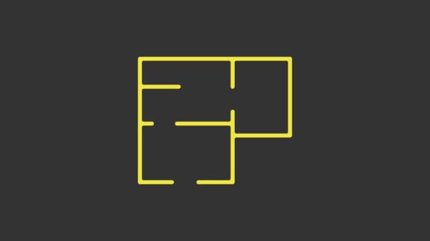 Gelbes Haus Plan-Symbol isoliert auf grauem Hintergrund. 4K Video Motion Grafik Animation — Stockvideo